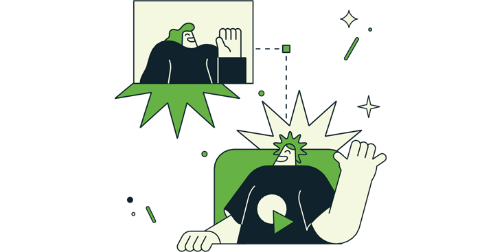 green icon drawing man and woman communicating digitally