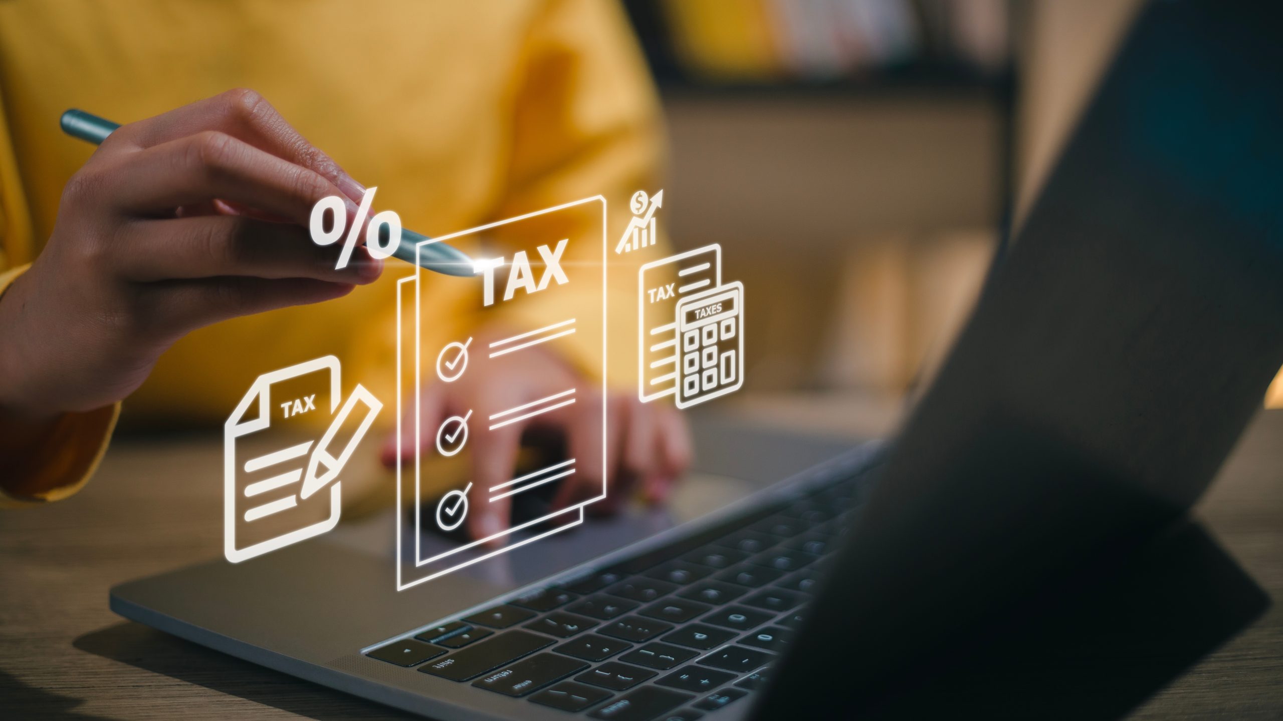Corporate and individual tax payment concept, woman using comput